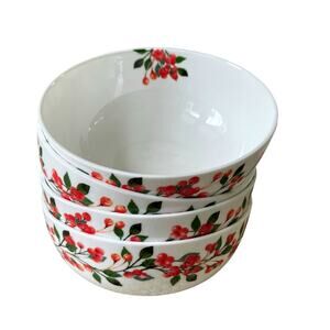 MIKASA Cardinal Leaves Porcelain Bowl 6in Set of 4 All Purpose NEW